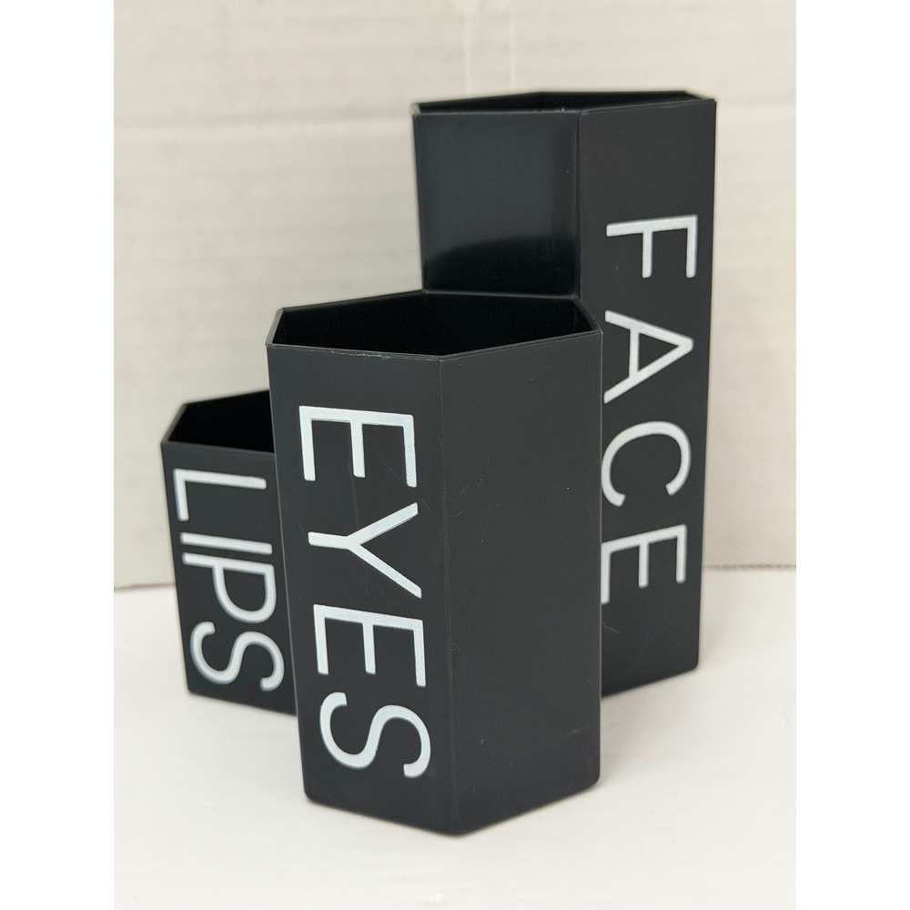 Makeup Brush Holder 3 Tier Organizer Black Hexagonal Lips Face Eyes Black